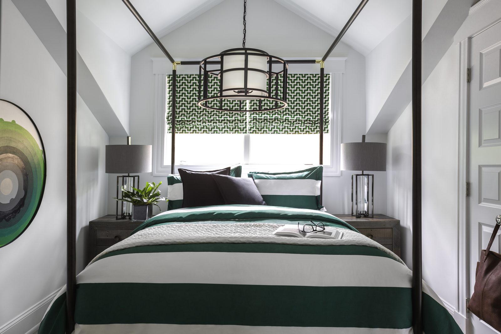 Editorial interior photograph of a styled guest bedroom, a horizontal hero composition designed to anchor a website project page or magazine feature.