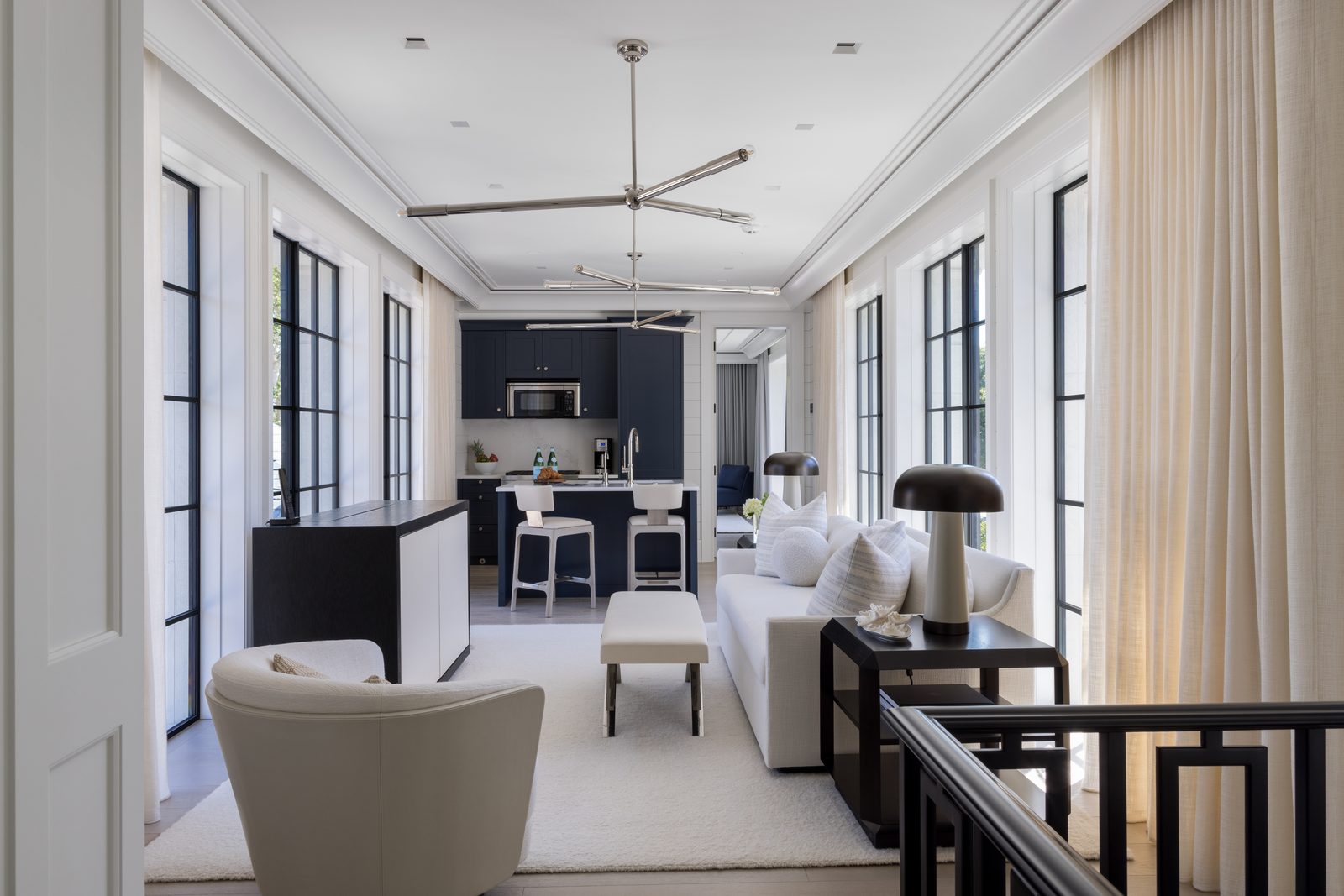 Editorial interior photograph of an open-plan modern living space in Atlanta, an example of the kind of work an Atlanta-based interior design photographer produces for designer clients.
