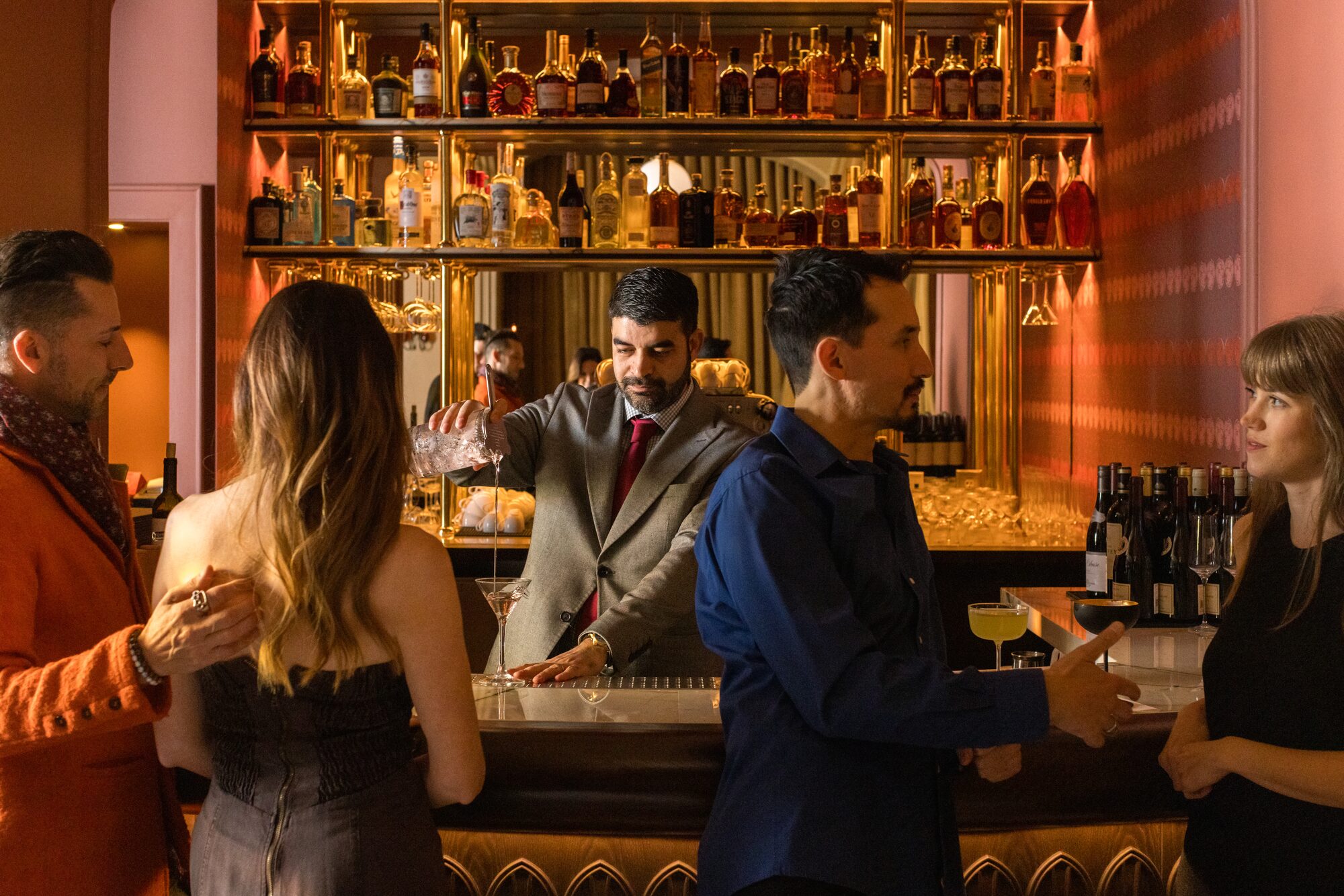 Hospitality bar interior with cocktail service — editorial hospitality photography