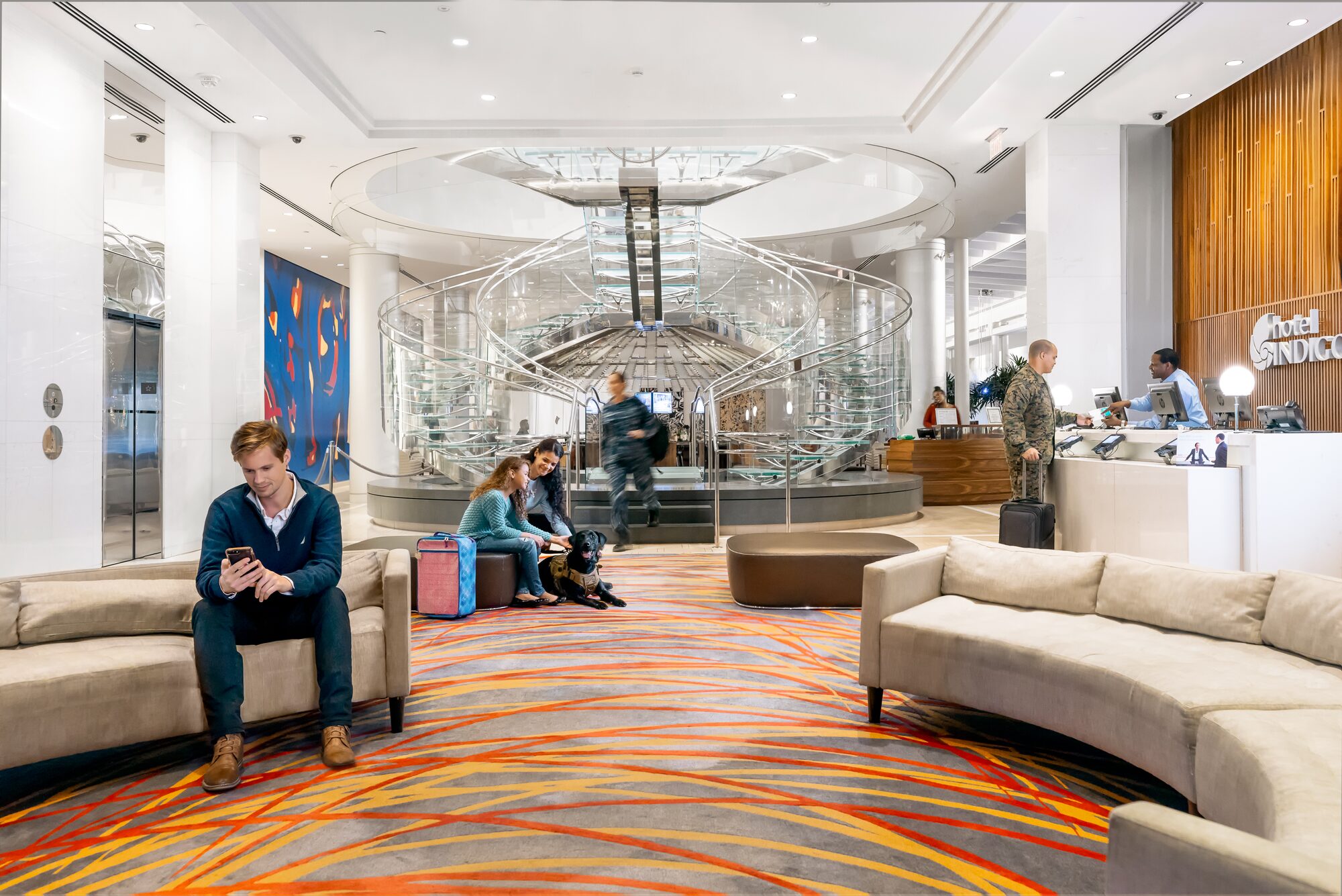 Hotel Indigo lobby interior — commercial hospitality photography by Tomas Espinoza