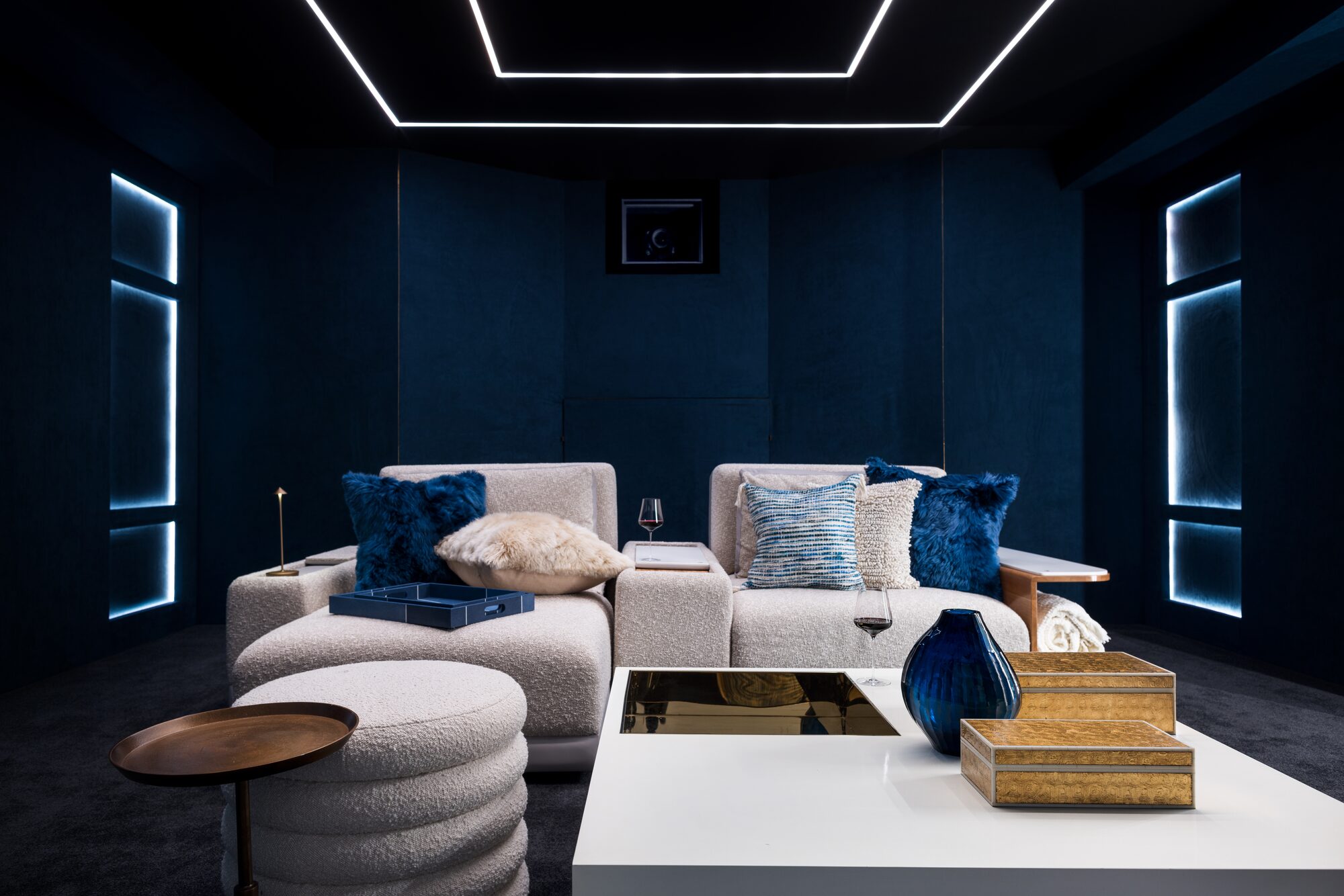 Luxury residential home theater with custom interior design